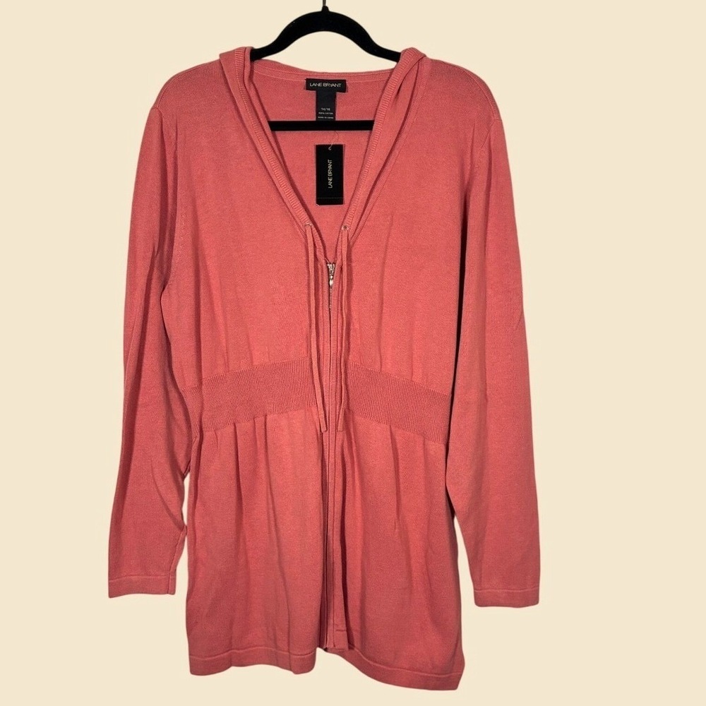 Lane Bryant Womens 14/16 Coral Zip Up Knit Hooded Cardigan Grandmacore